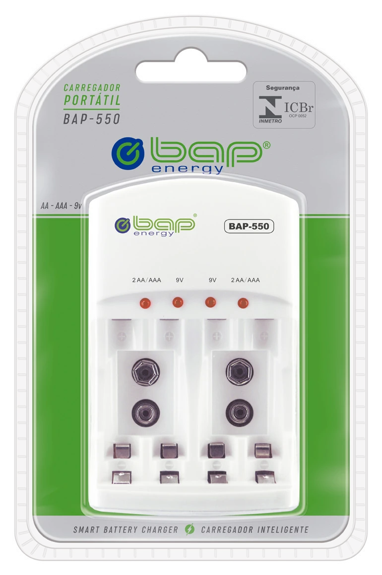 BAP-550 — Carregador AA, AAA e 9V | BAP Energy