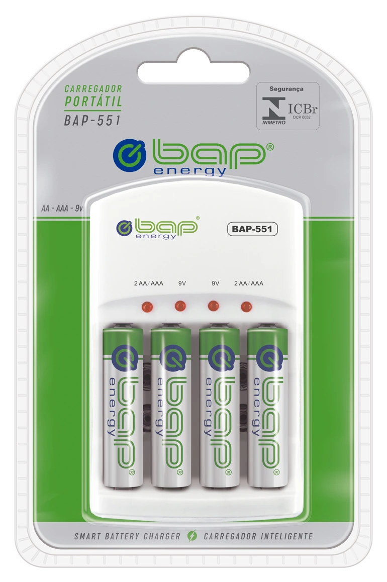 BAP-551 — Carregador com 4 pilhas AA | BAP Energy